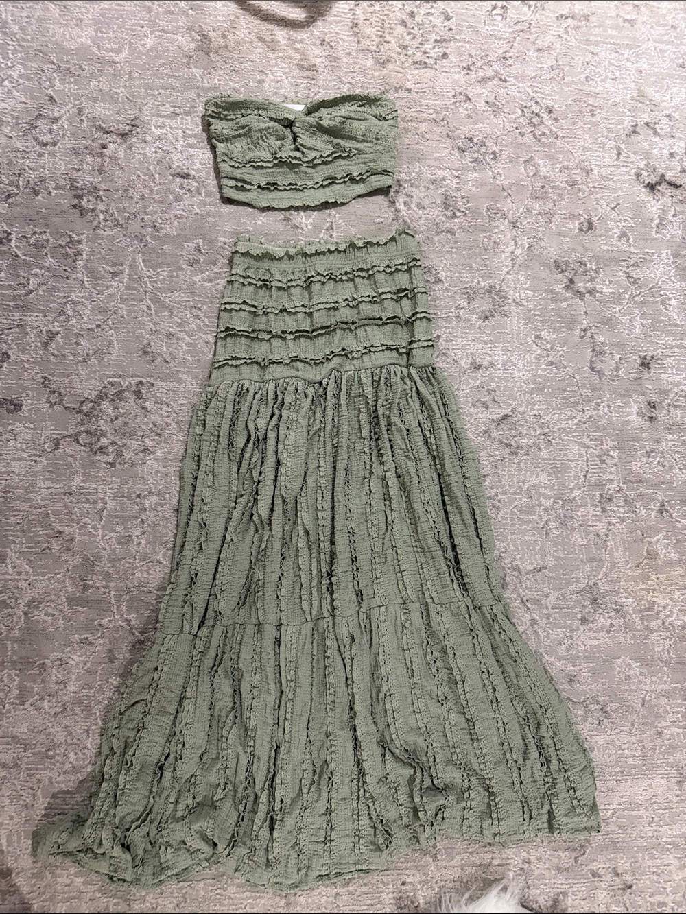 Tiered Maxi Skirt and top in Sage Green
